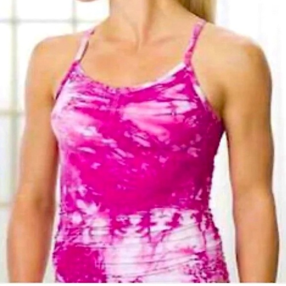 ATHLETA SEAMLESS TIE DYE RUCHED TANK TOP Pink White Size Medium - Picture 4 of 9